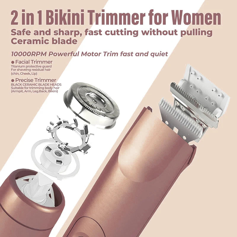 Women's specialized body hair shaving 2-in-1 electric shaver, dual head design, private, armpit hair, leg hair removal device
